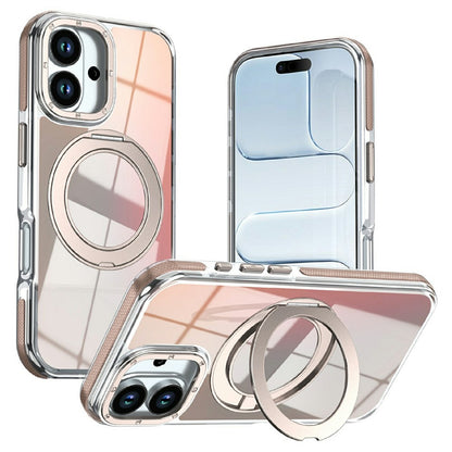 For iPhone 17 Magnetic Case Fluorescent Design TPU Acrylic Phone Back Cover with 360° Rotating Kickstand