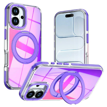 For iPhone 17 Magnetic Case Fluorescent Design TPU Acrylic Phone Back Cover with 360° Rotating Kickstand