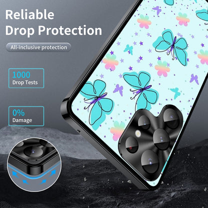 For Samsung Galaxy S25 Ultra Magnetic Case Butterfly Pattern PC+TPU Protective Phone Cover with Lens Film