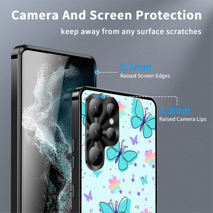 For Samsung Galaxy S25 Ultra Magnetic Case Butterfly Pattern PC+TPU Protective Phone Cover with Lens Film