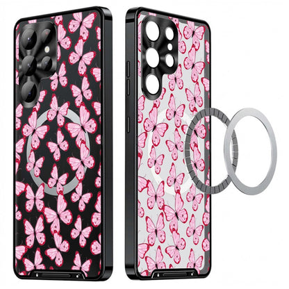 For Samsung Galaxy S25 Ultra Magnetic Case Butterfly Pattern PC+TPU Protective Phone Cover with Lens Film