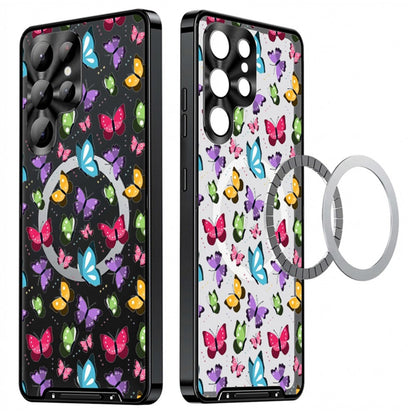 For Samsung Galaxy S25 Ultra Magnetic Case Butterfly Pattern PC+TPU Protective Phone Cover with Lens Film