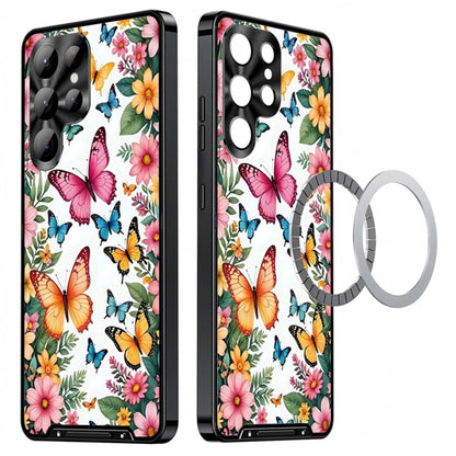 For Samsung Galaxy S25 Ultra Magnetic Case Butterfly Pattern PC+TPU Protective Phone Cover with Lens Film