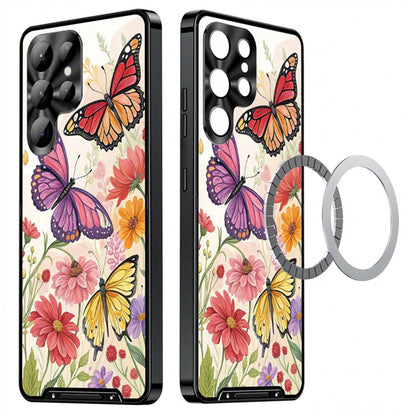 For Samsung Galaxy S25 Ultra Magnetic Case Butterfly Pattern PC+TPU Protective Phone Cover with Lens Film