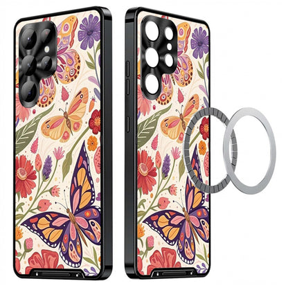 For Samsung Galaxy S25 Ultra Magnetic Case Butterfly Pattern PC+TPU Protective Phone Cover with Lens Film