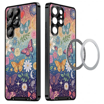 For Samsung Galaxy S25 Ultra Magnetic Case Butterfly Pattern PC+TPU Protective Phone Cover with Lens Film