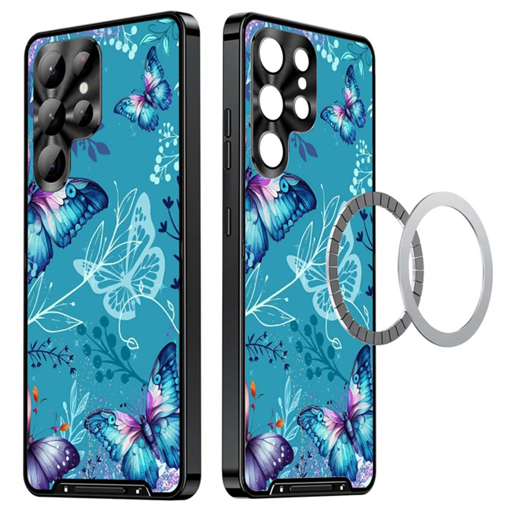 For Samsung Galaxy S25 Ultra Magnetic Case Butterfly Pattern PC+TPU Protective Phone Cover with Lens Film