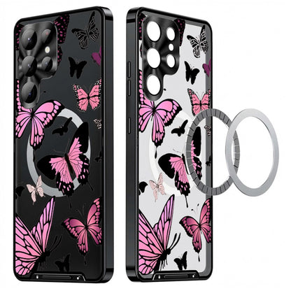 For Samsung Galaxy S25 Ultra Magnetic Case Butterfly Pattern PC+TPU Protective Phone Cover with Lens Film