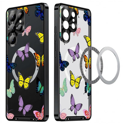 For Samsung Galaxy S25 Ultra Magnetic Case Butterfly Pattern PC+TPU Protective Phone Cover with Lens Film