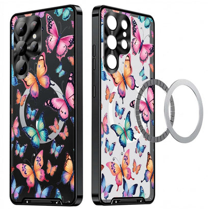 For Samsung Galaxy S25 Ultra Magnetic Case Butterfly Pattern PC+TPU Protective Phone Cover with Lens Film