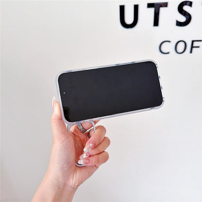 For iPhone 17 Pro Magnetic Case Kickstand PC+TPU Brushed Phone Cover with Lens Film