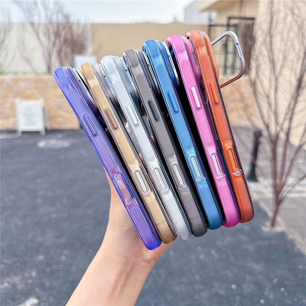 For iPhone 17 Pro Magnetic Case Kickstand PC+TPU Brushed Phone Cover with Lens Film