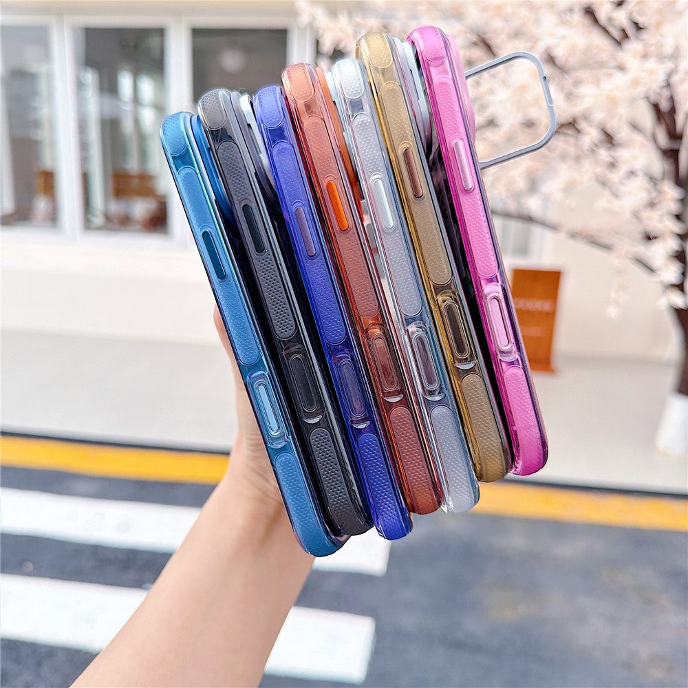 For iPhone 16 Pro Max Magnetic Case Kickstand PC+TPU Brushed Phone Cover with Lens Film
