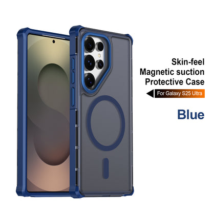 For Samsung Galaxy S25 Ultra Magnetic Case Electroplated Frame Skin-touch TPU+PC Phone Cover