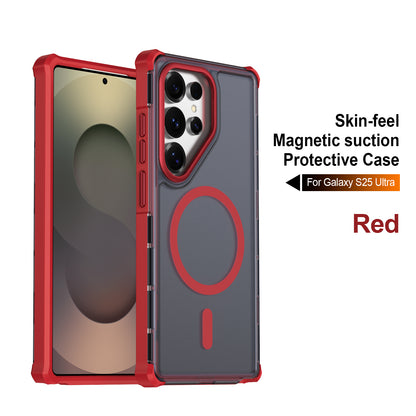 For Samsung Galaxy S25 Ultra Magnetic Case Electroplated Frame Skin-touch TPU+PC Phone Cover
