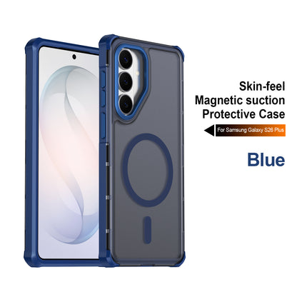 For Samsung Galaxy S26+ Magnetic Case Electroplated Frame Skin-touch TPU+PC Phone Cover