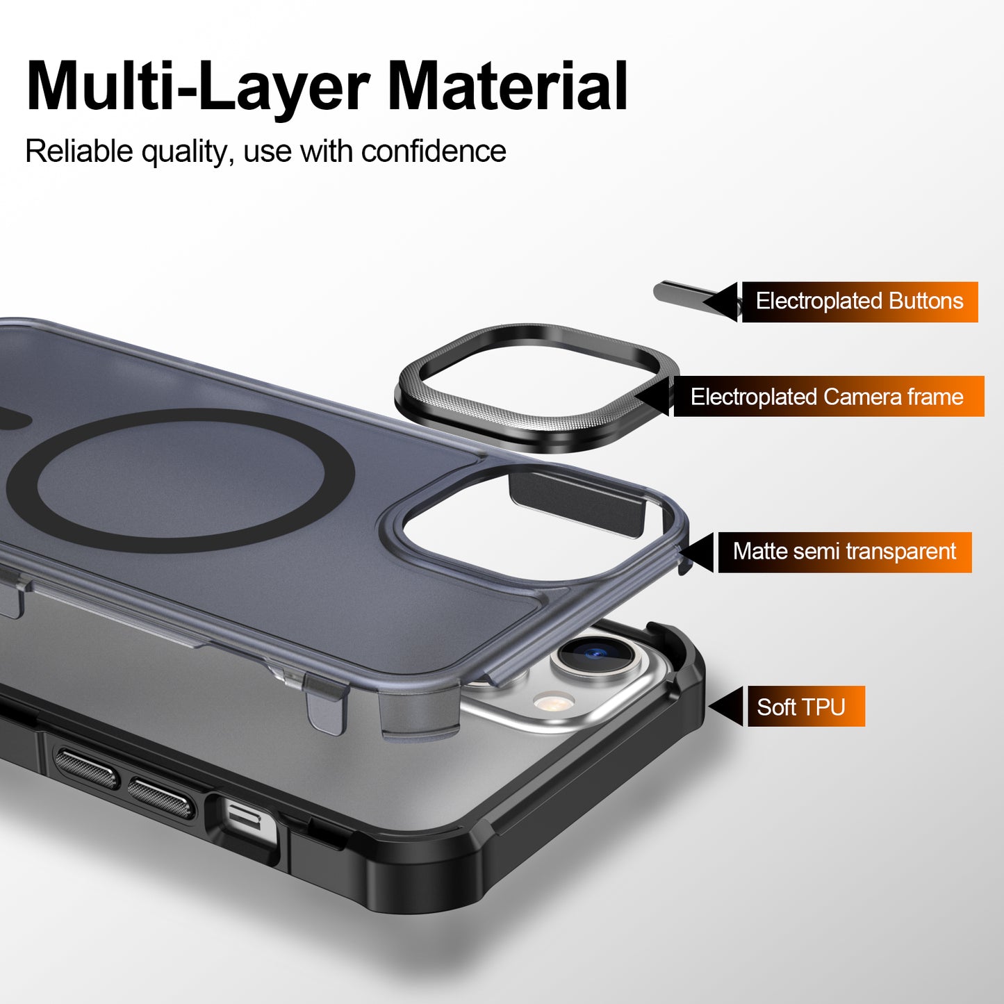 For iPhone 13 / iPhone 14 Magnetic Case Electroplated Frame Skin-touch TPU+PC Phone Cover
