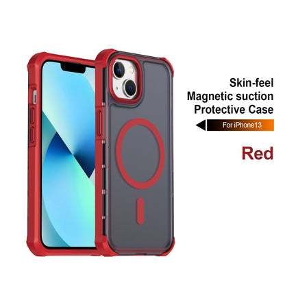 For iPhone 13 / iPhone 14 Magnetic Case Electroplated Frame Skin-touch TPU+PC Phone Cover