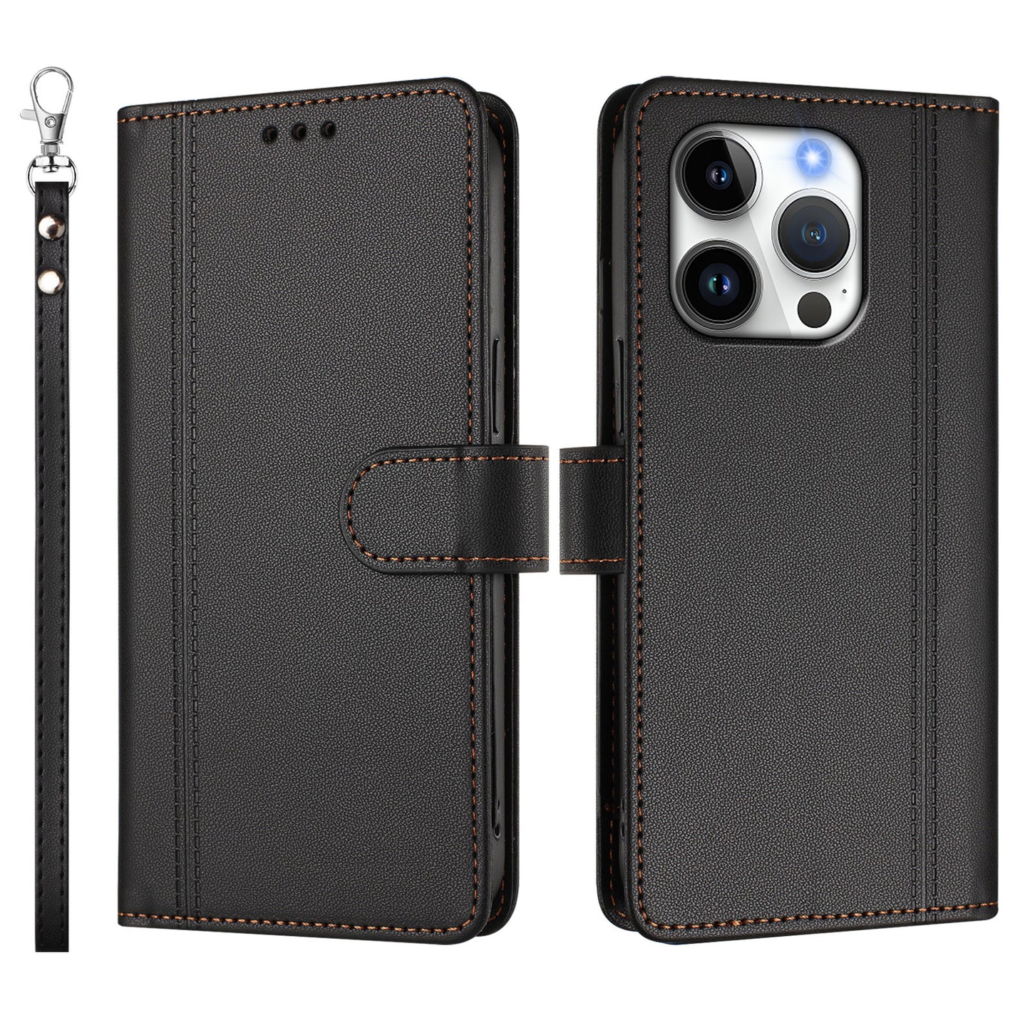For iPhone 16 Pro Max Case 9 Card Slots PU Leather Flip Wallet Phone Cover with Hand Strap