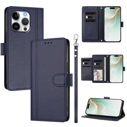 For iPhone 16 Pro Max Case 9 Card Slots PU Leather Flip Wallet Phone Cover with Hand Strap
