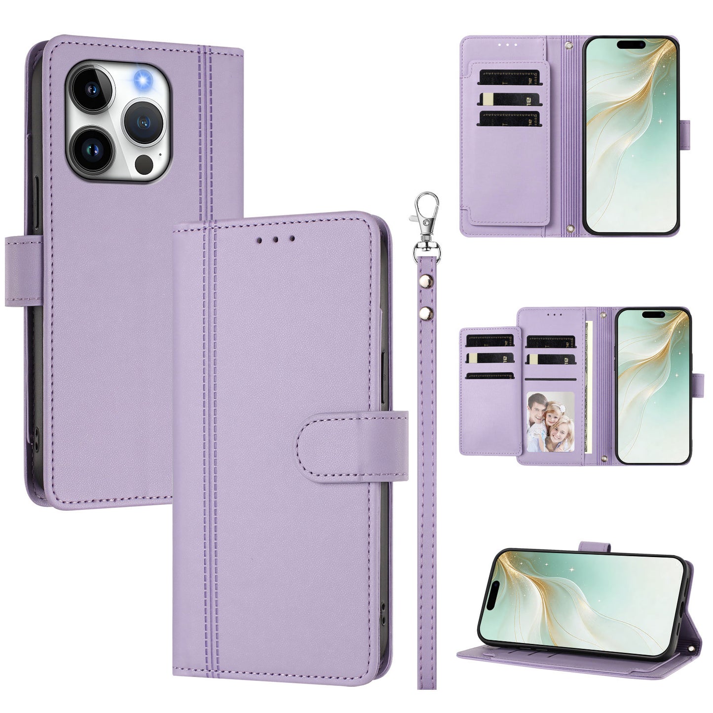 For iPhone 16 Pro Max Case 9 Card Slots PU Leather Flip Wallet Phone Cover with Hand Strap
