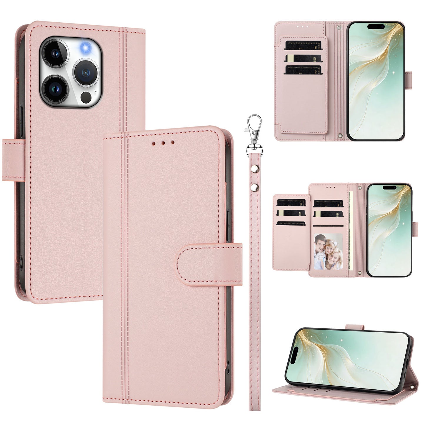 For iPhone 16 Pro Max Case 9 Card Slots PU Leather Flip Wallet Phone Cover with Hand Strap