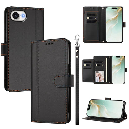 For iPhone 16e / iPhone 17e Case 9 Card Slots PU Leather Flip Wallet Phone Cover with Hand Strap