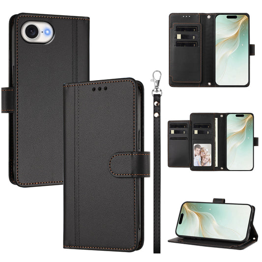 For iPhone 16e / iPhone 17e Case 9 Card Slots PU Leather Flip Wallet Phone Cover with Hand Strap