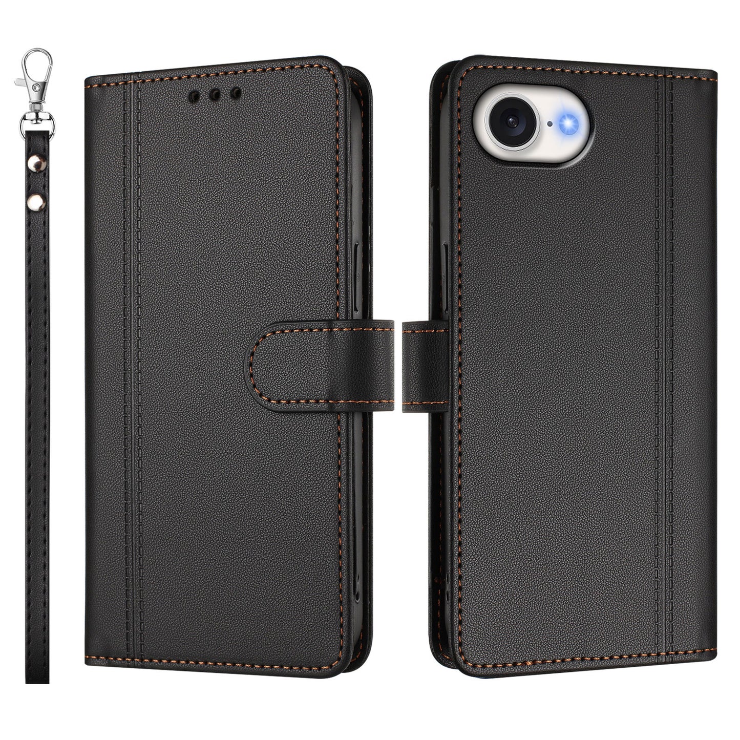 For iPhone 16e / iPhone 17e Case 9 Card Slots PU Leather Flip Wallet Phone Cover with Hand Strap