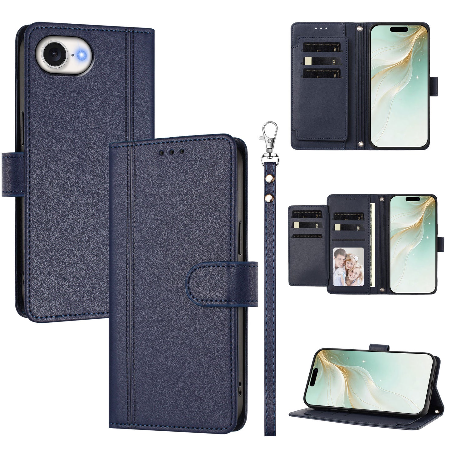 For iPhone 16e / iPhone 17e Case 9 Card Slots PU Leather Flip Wallet Phone Cover with Hand Strap