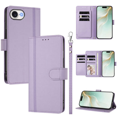 For iPhone 16e / iPhone 17e Case 9 Card Slots PU Leather Flip Wallet Phone Cover with Hand Strap