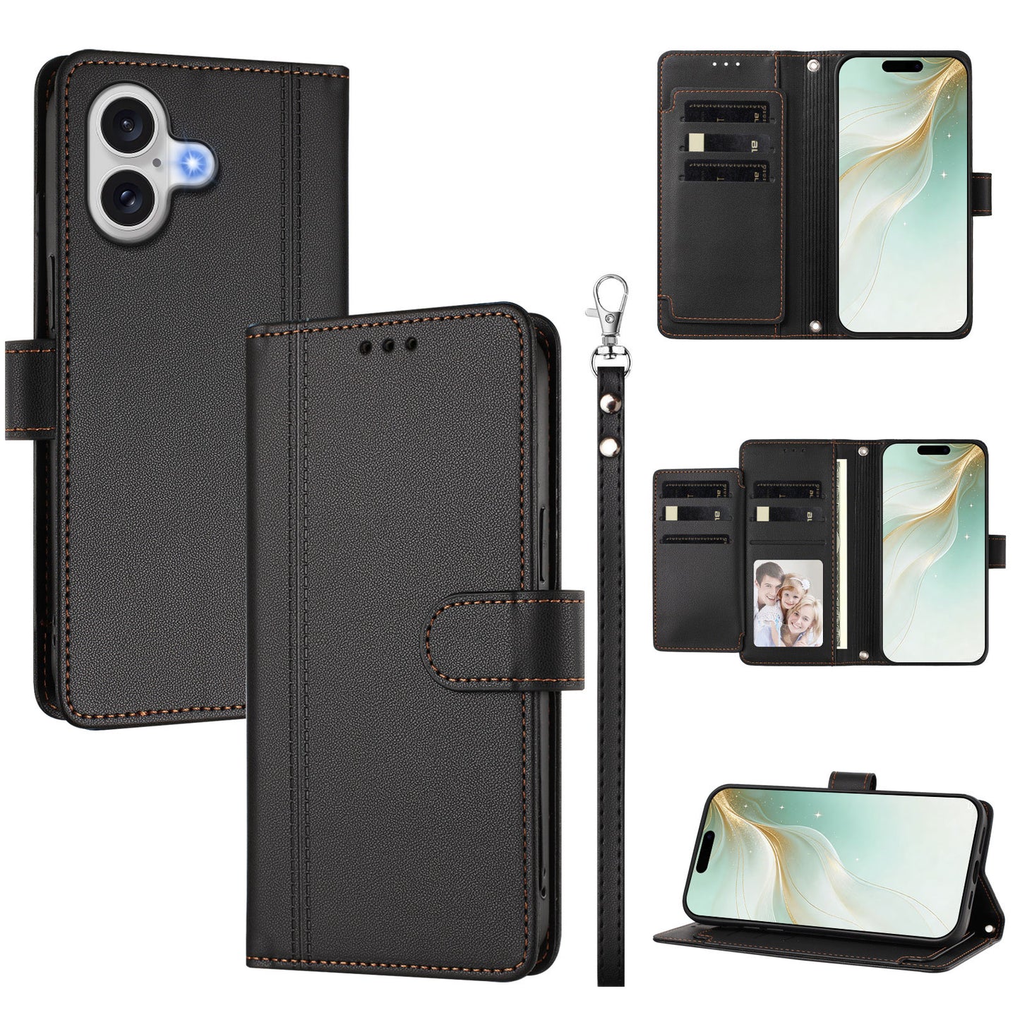 For iPhone 17 Case 9 Card Slots PU Leather Flip Wallet Phone Cover with Hand Strap