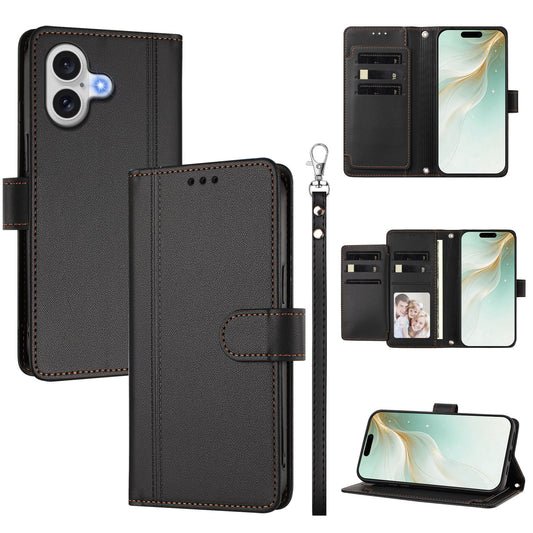 For iPhone 17 Case 9 Card Slots PU Leather Flip Wallet Phone Cover with Hand Strap
