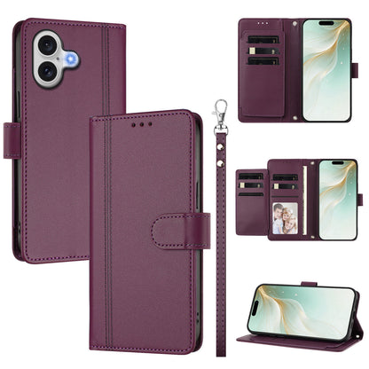 For iPhone 17 Case 9 Card Slots PU Leather Flip Wallet Phone Cover with Hand Strap