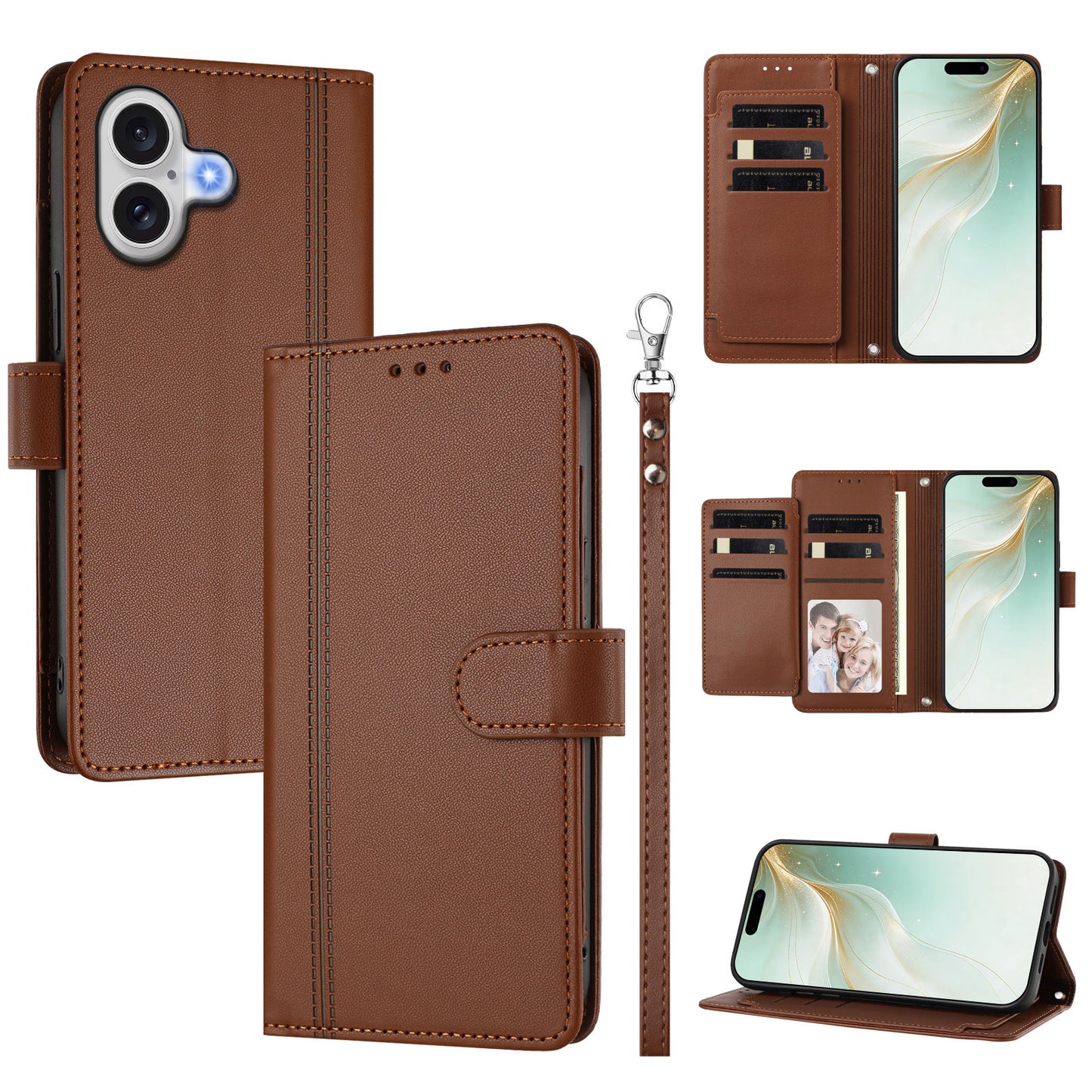 For iPhone 17 Case 9 Card Slots PU Leather Flip Wallet Phone Cover with Hand Strap