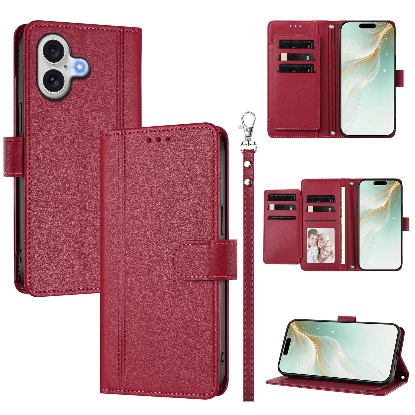 For iPhone 17 Case 9 Card Slots PU Leather Flip Wallet Phone Cover with Hand Strap