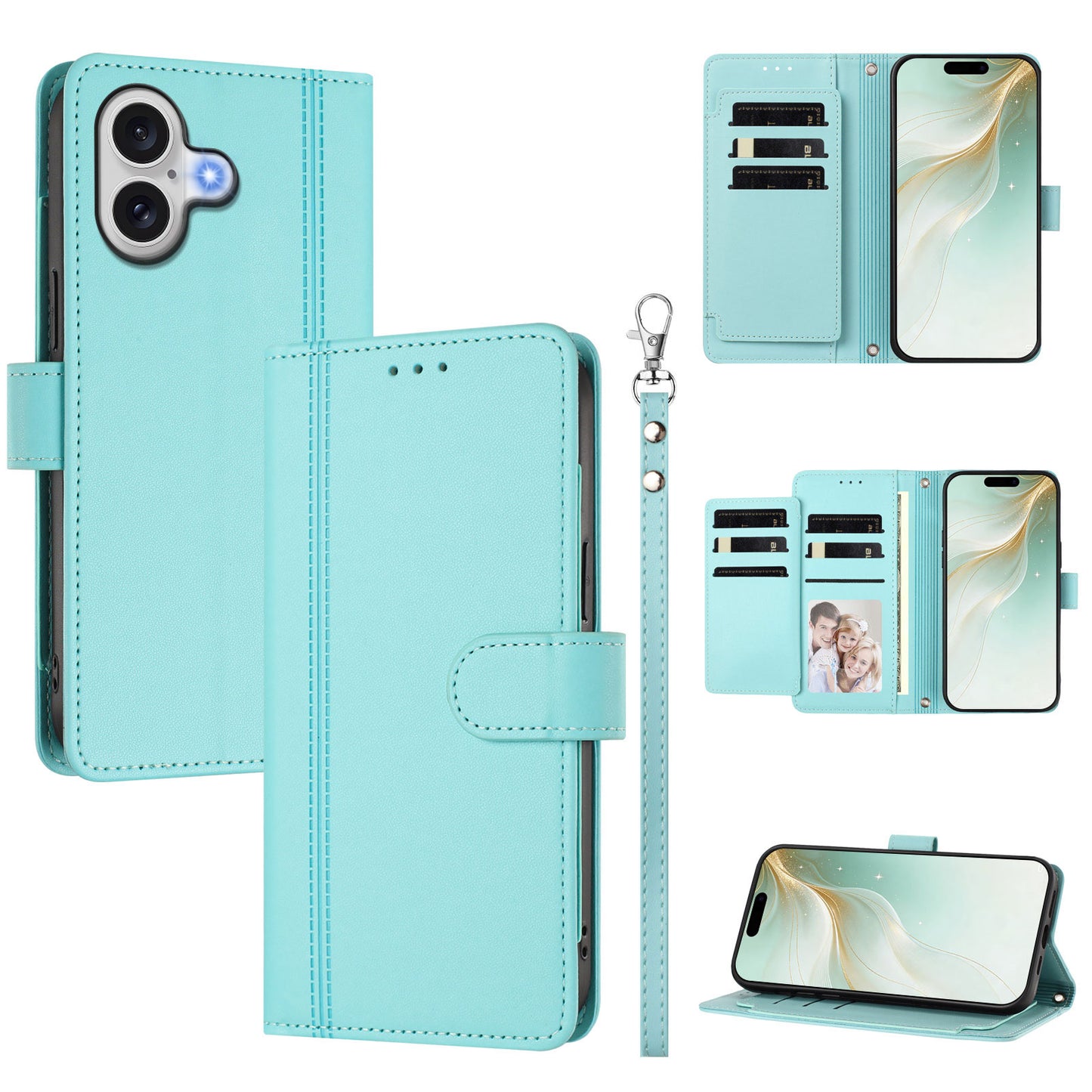 For iPhone 17 Case 9 Card Slots PU Leather Flip Wallet Phone Cover with Hand Strap