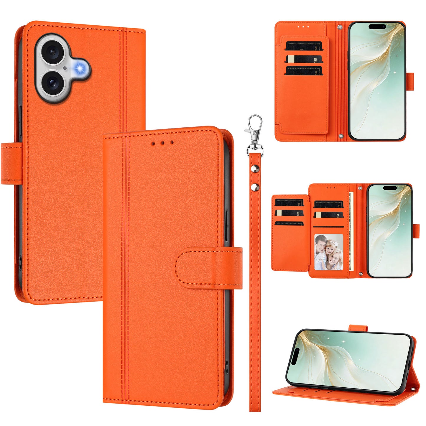 For iPhone 17 Case 9 Card Slots PU Leather Flip Wallet Phone Cover with Hand Strap