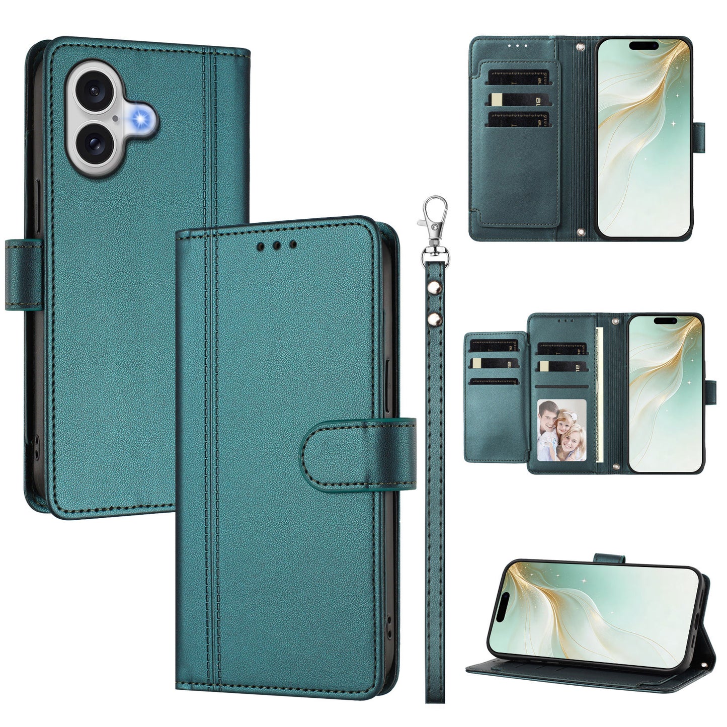 For iPhone 17 Case 9 Card Slots PU Leather Flip Wallet Phone Cover with Hand Strap