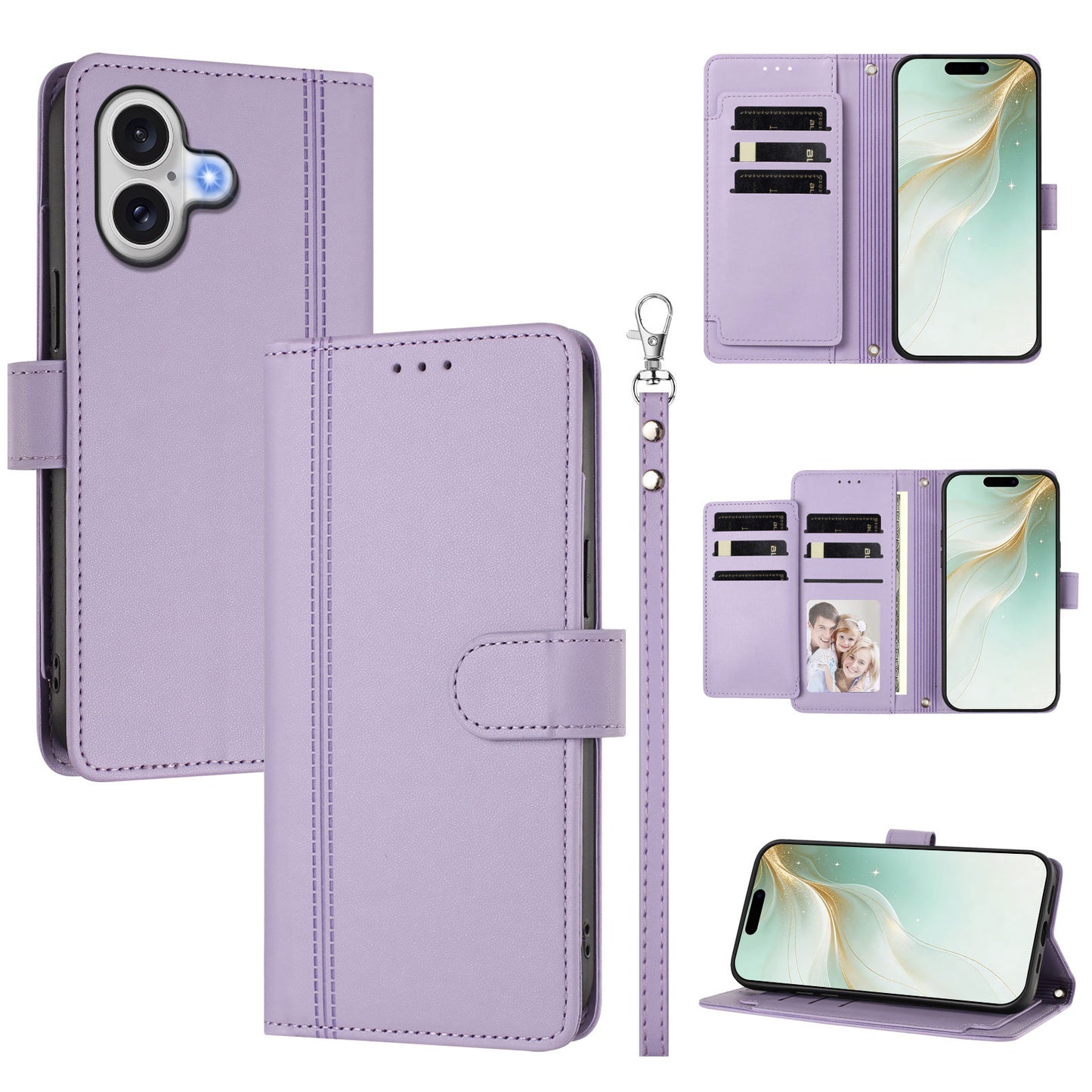 For iPhone 17 Case 9 Card Slots PU Leather Flip Wallet Phone Cover with Hand Strap