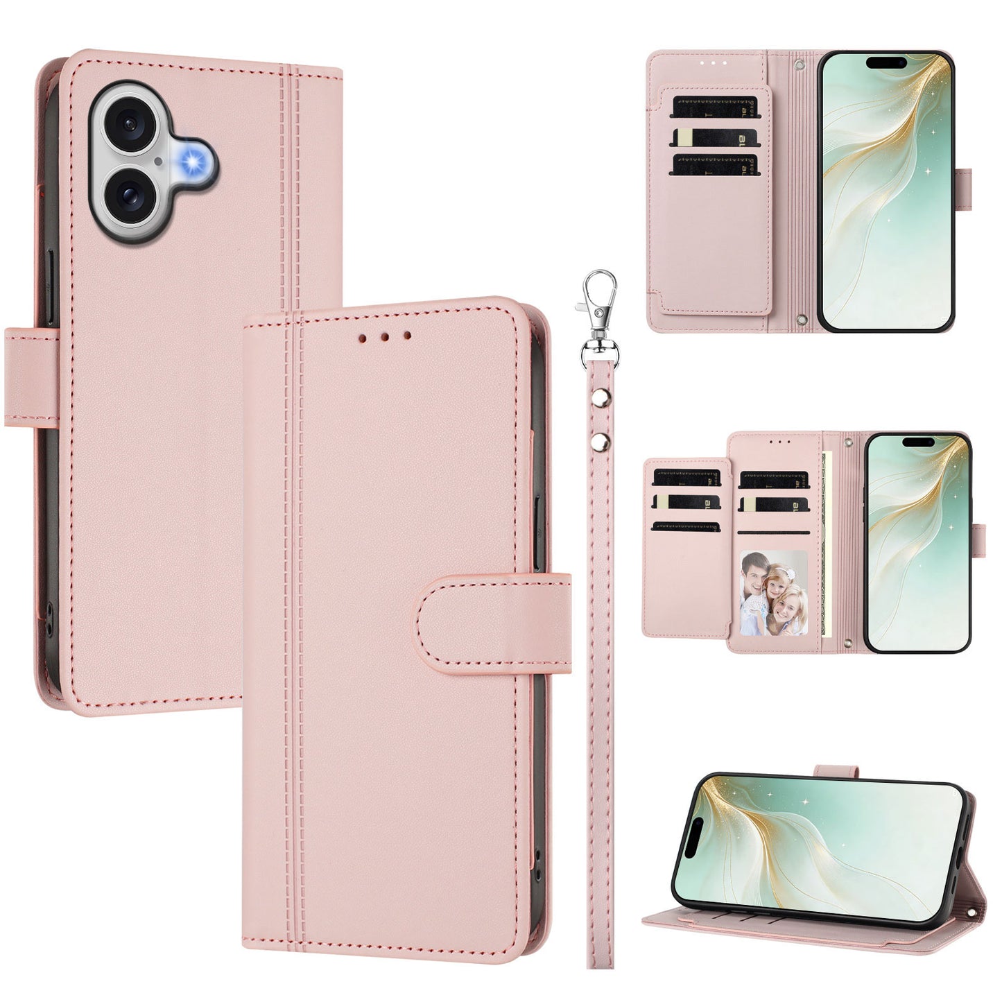 For iPhone 17 Case 9 Card Slots PU Leather Flip Wallet Phone Cover with Hand Strap