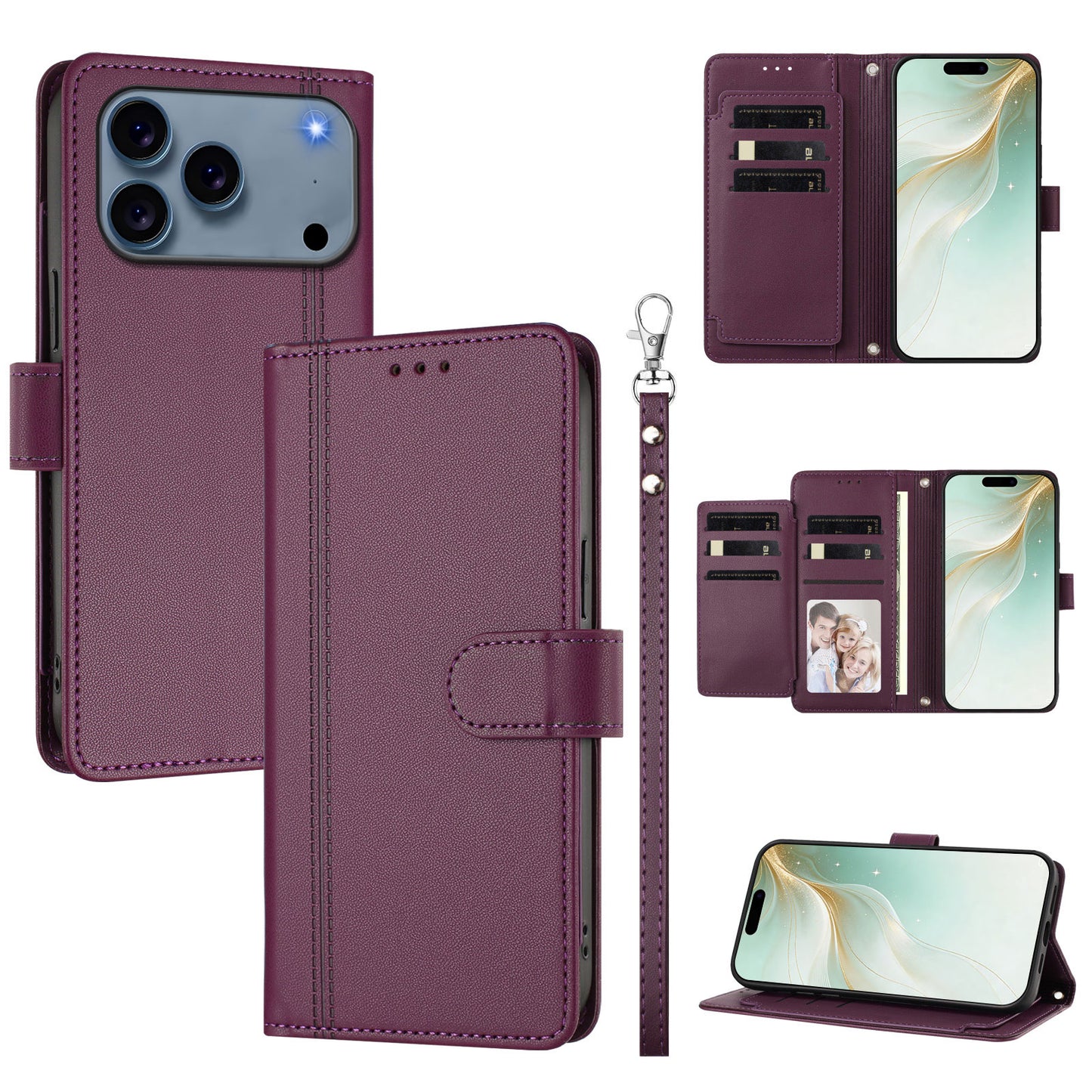 For iPhone 17 Pro Case 9 Card Slots PU Leather Flip Wallet Phone Cover with Hand Strap