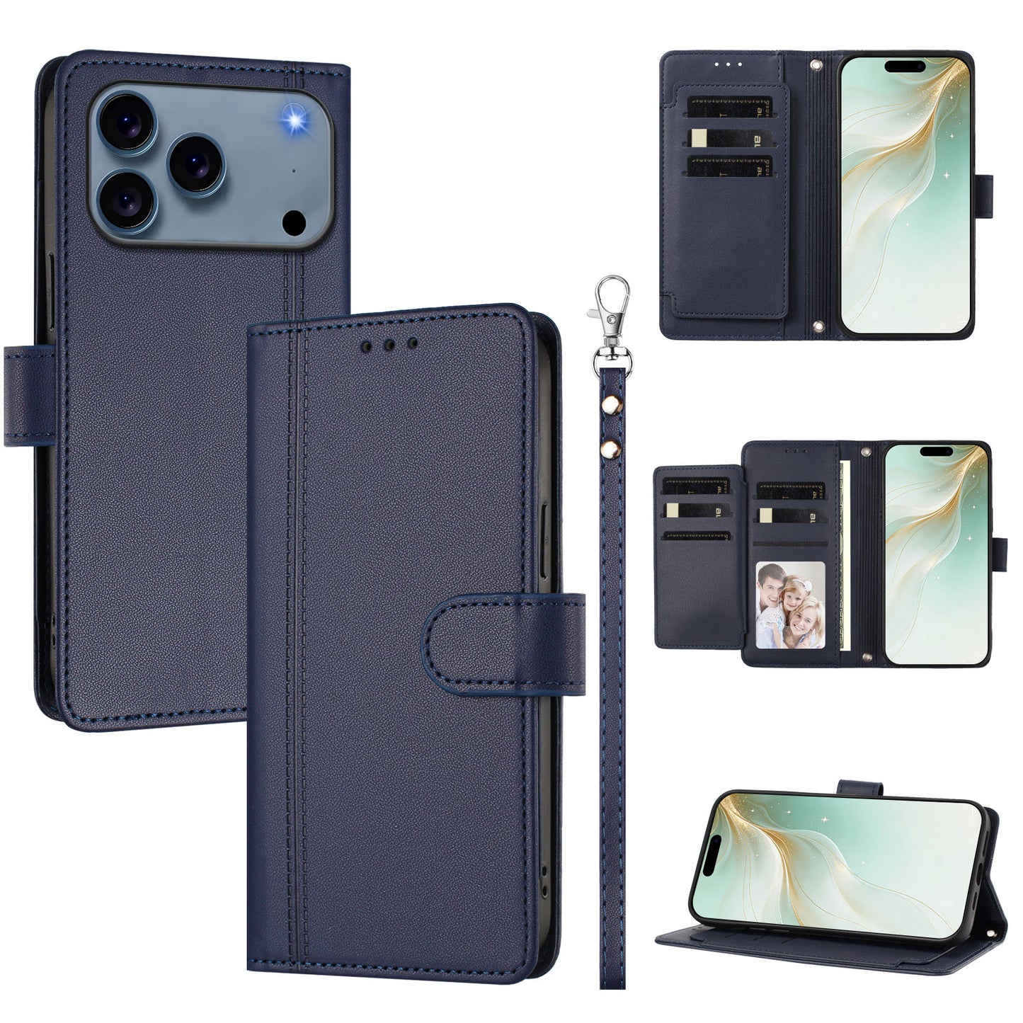 For iPhone 17 Pro Case 9 Card Slots PU Leather Flip Wallet Phone Cover with Hand Strap