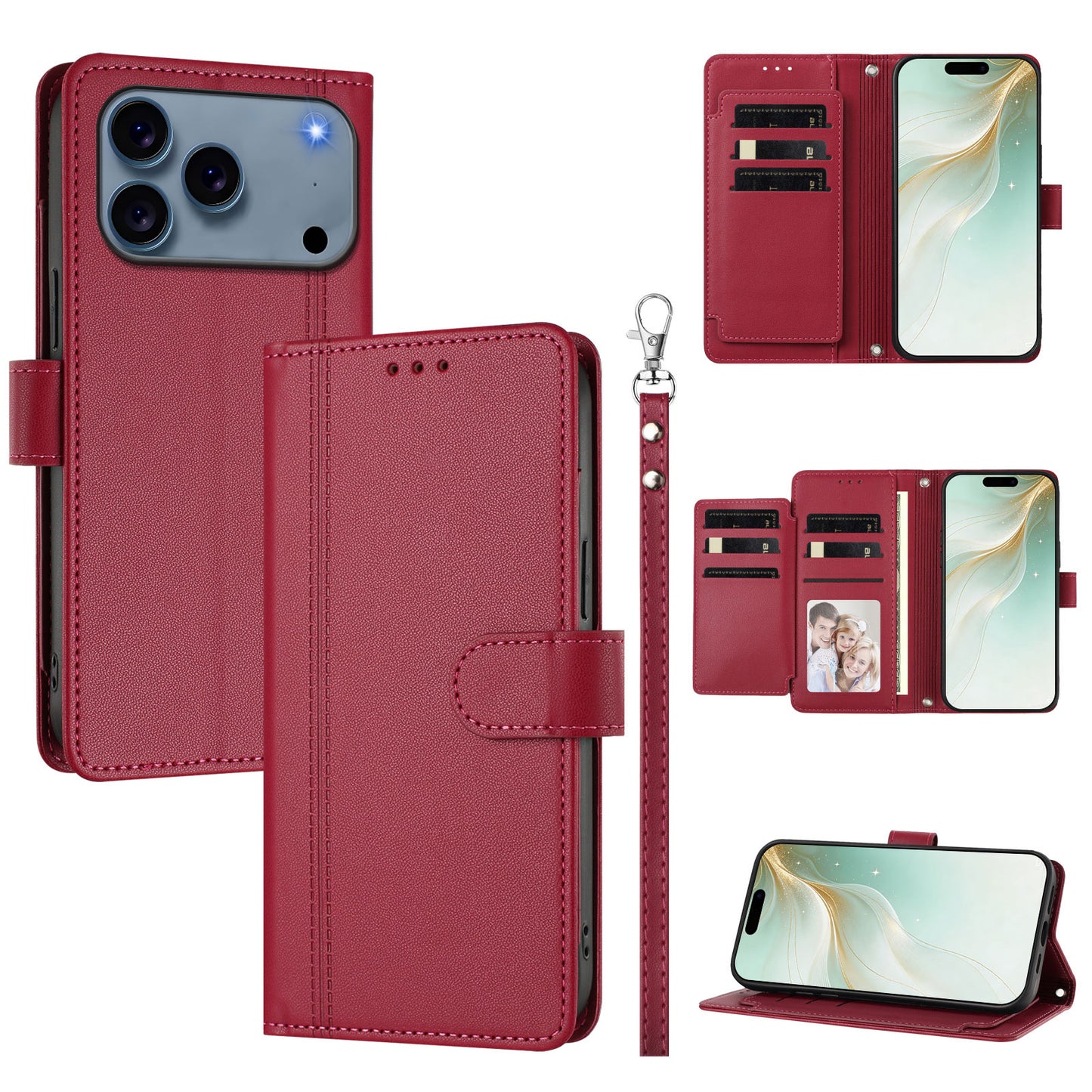 For iPhone 17 Pro Case 9 Card Slots PU Leather Flip Wallet Phone Cover with Hand Strap