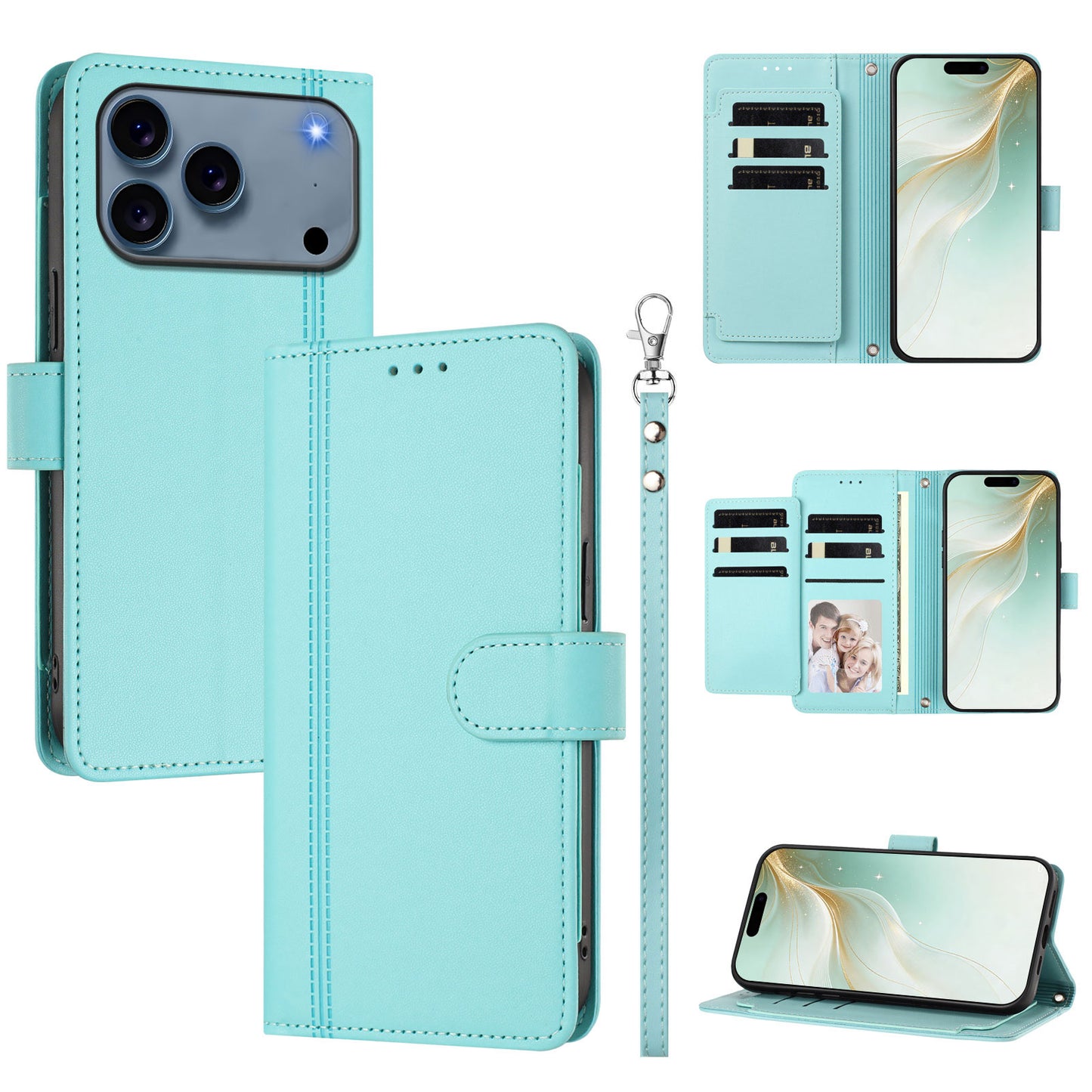 For iPhone 17 Pro Case 9 Card Slots PU Leather Flip Wallet Phone Cover with Hand Strap
