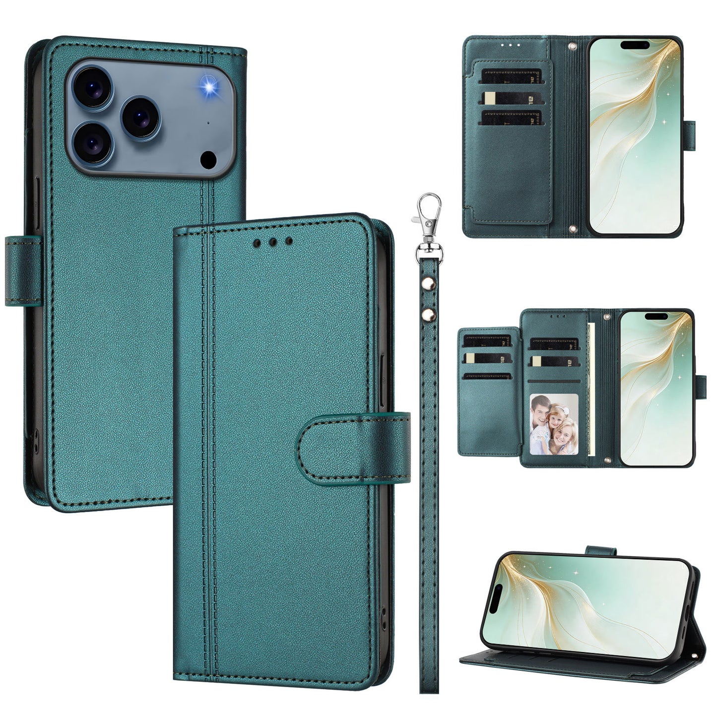 For iPhone 17 Pro Case 9 Card Slots PU Leather Flip Wallet Phone Cover with Hand Strap