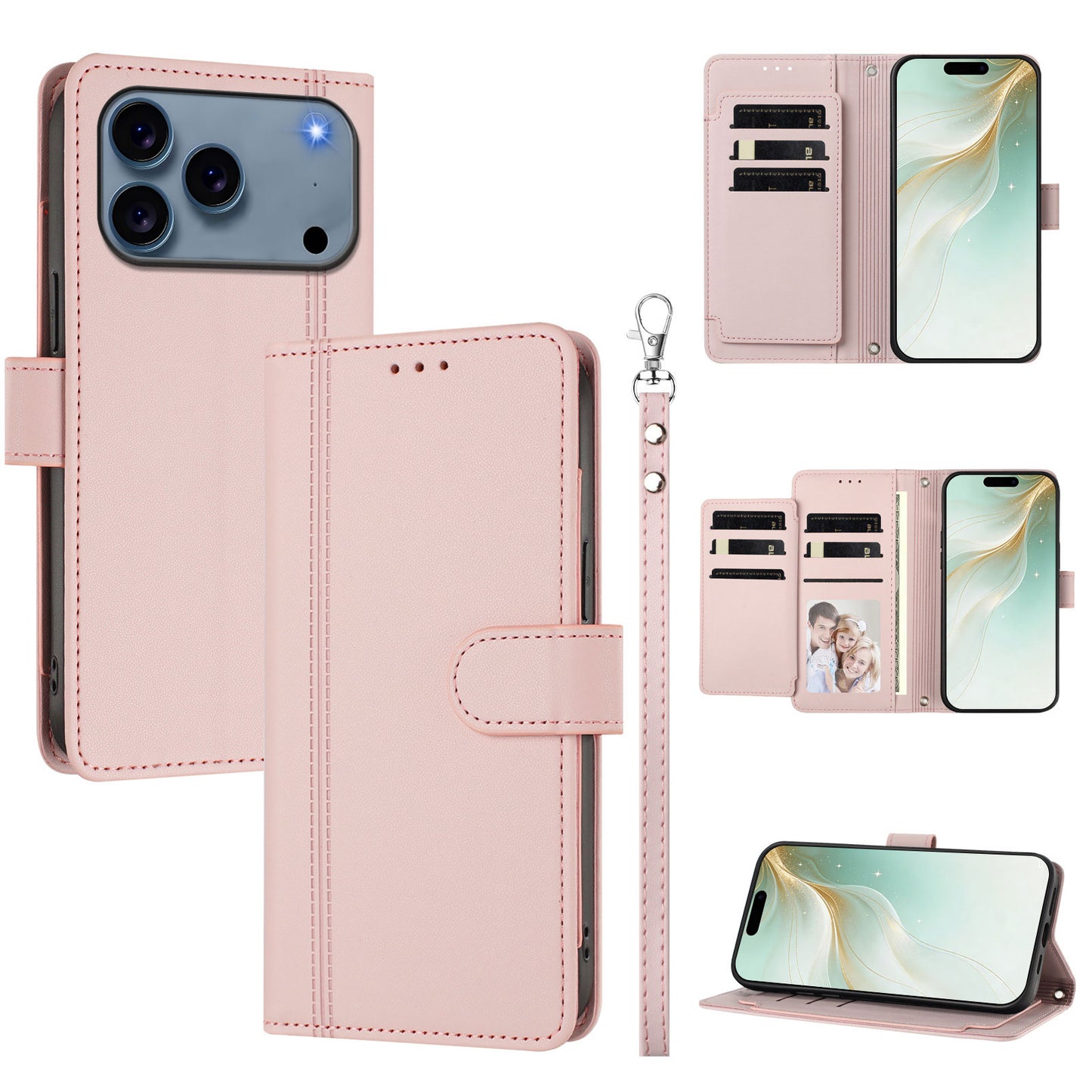 For iPhone 17 Pro Case 9 Card Slots PU Leather Flip Wallet Phone Cover with Hand Strap