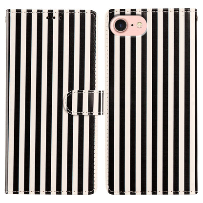 For iPhone 16e / iPhone 17e Wallet Case Vintage Stripes Leather Stand Flip Phone Cover with Wrist Strap