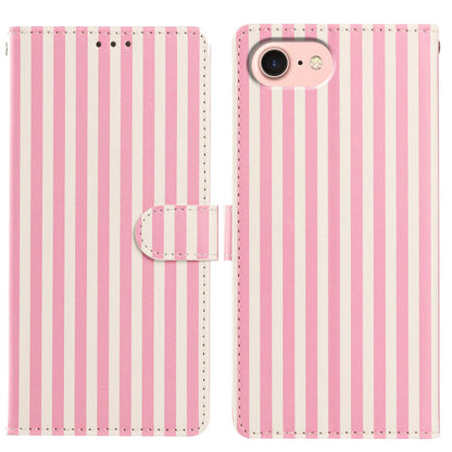 For iPhone 16e / iPhone 17e Wallet Case Vintage Stripes Leather Stand Flip Phone Cover with Wrist Strap