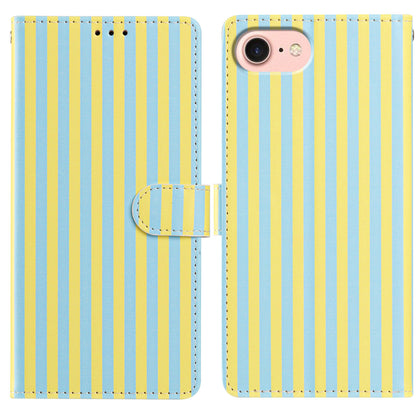 For iPhone 16e / iPhone 17e Wallet Case Vintage Stripes Leather Stand Flip Phone Cover with Wrist Strap